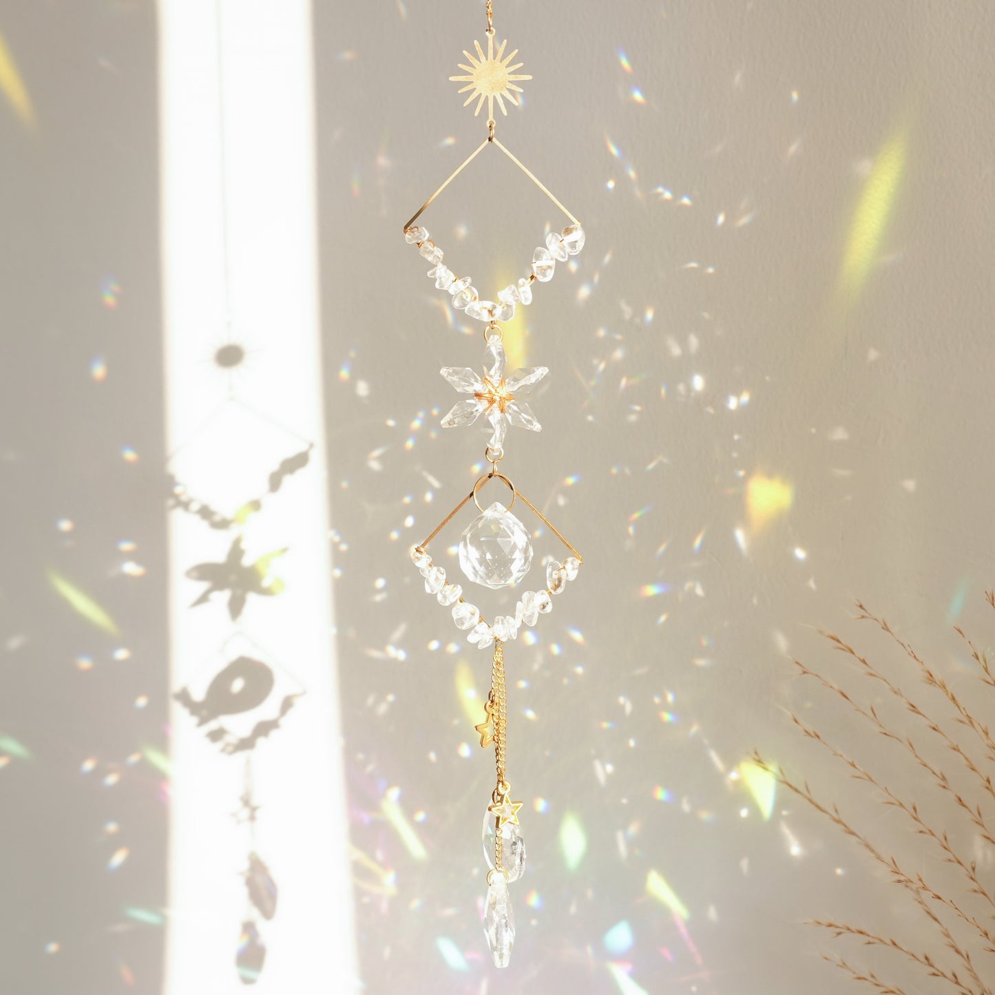 1pc Crystals Suncatcher Checkered Wind Chimes Crystal Ball Rainbow Maker Prisms For Indoor Window Car Charm Garden Outdoor Decor
