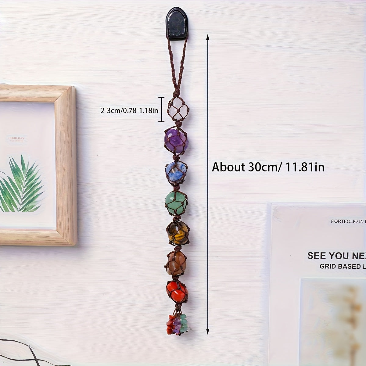 1pc Natural Crystal Chakra Tumbled Stone Pendant Car Hanger Polished Crystal Home Feng Shui Hanging Jewelry New Year Valentine'S Day Father'S Day Holiday Gift