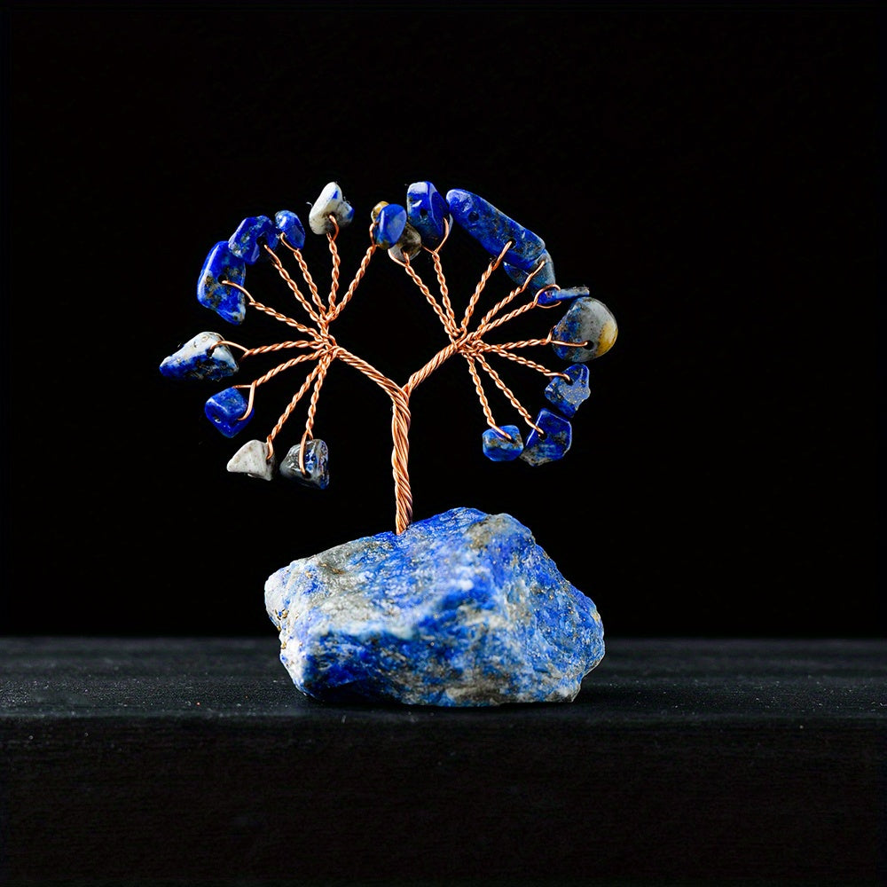 1PC Natural Gemstone Crystal Lucky Tree With Raw Stone Base, Home Office Desk Living Room Crystal Decor Mini Sized