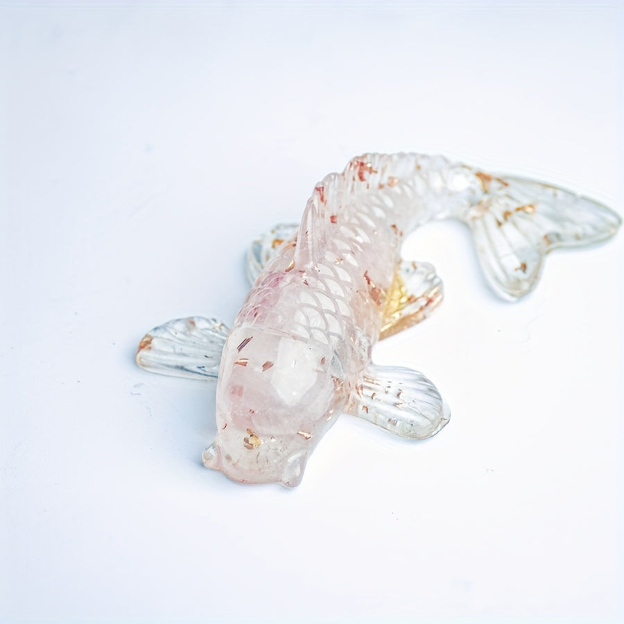 1pc Elegant Crystal Fish Ornament - Handcrafted Resin & Natural Crystal Gravel, Golden-Scaled Purple Koi Fish Design, Ideal for Home Decor, Perfect Gift