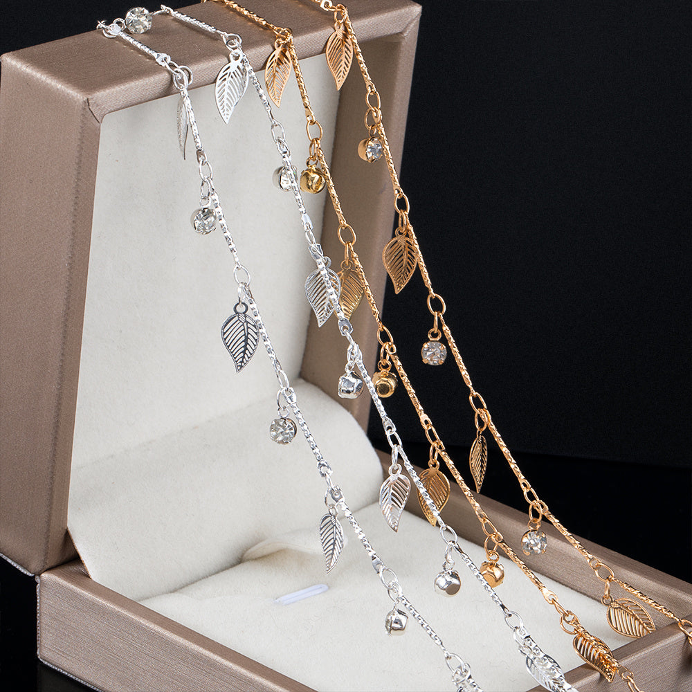1m MINGXUAN Bohemian Style Hollow Leaf & Crystal Dangle Copper Chain - DIY Necklace, Bracelet, Waist Chain Accessory, Handmade Jewelry Making Kit, Waist Chain Kit|Bohemian Style|Durable Craftsmanship, Waist Chain Accessories