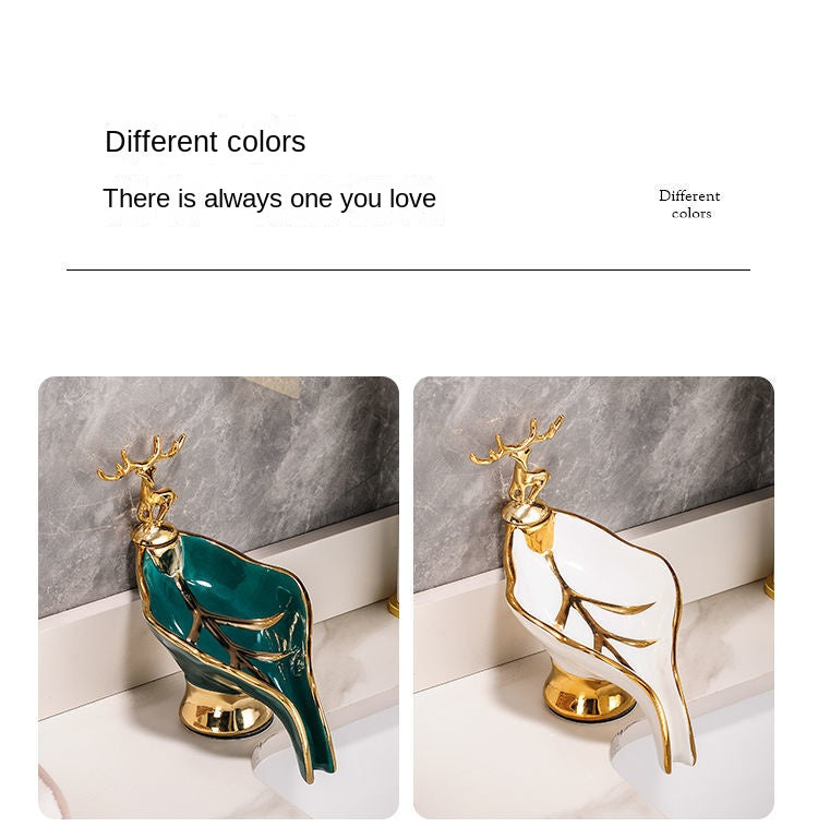 1pc Leaf Shaped Soap Box With Deer Decoration, Self-draining Soap Dish, Soap Holder For Bathroom & Kitchen, Home Decor, Bathroom Essential
