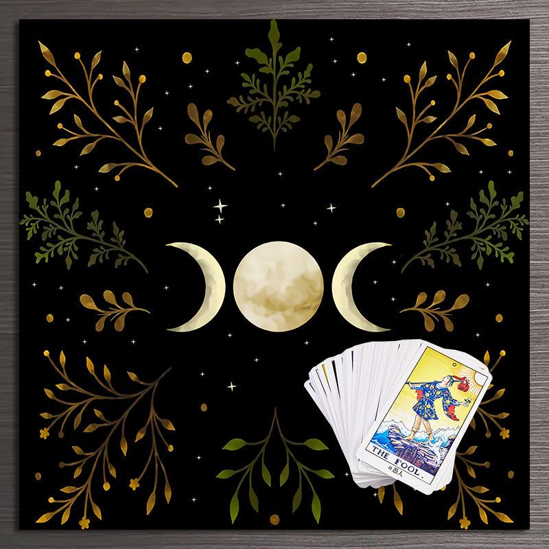 1pc, Olive Leaf Triple Moon Tarot Tablecloth - Wicca Altar Cloth for Spread and Core Home Decor, Party Supplies, and Room Decor