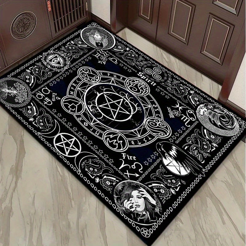 1pc 800g/m2 Crystal Velvet 3D Deaths Head Moth Witch Printed Rug Witchcraft Goth Pentacle Carpets For Living Room Bedroom Sofa, Porch Kitchen Bathroom Area Rug, Room Decoration