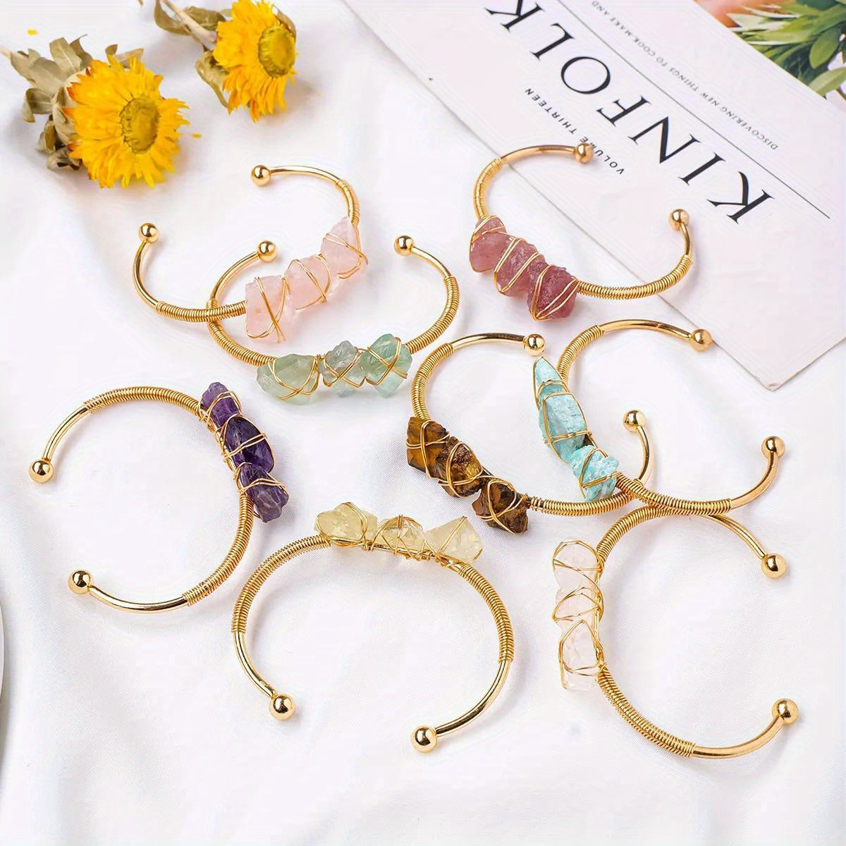 Runyangshi Natural Crystal Bracelet - Raw Stone for Women, Protection & Meditation, Perfect for Yoga, Reiki, Chakras - Versatile for All Seasons, 1pc, Bracelet