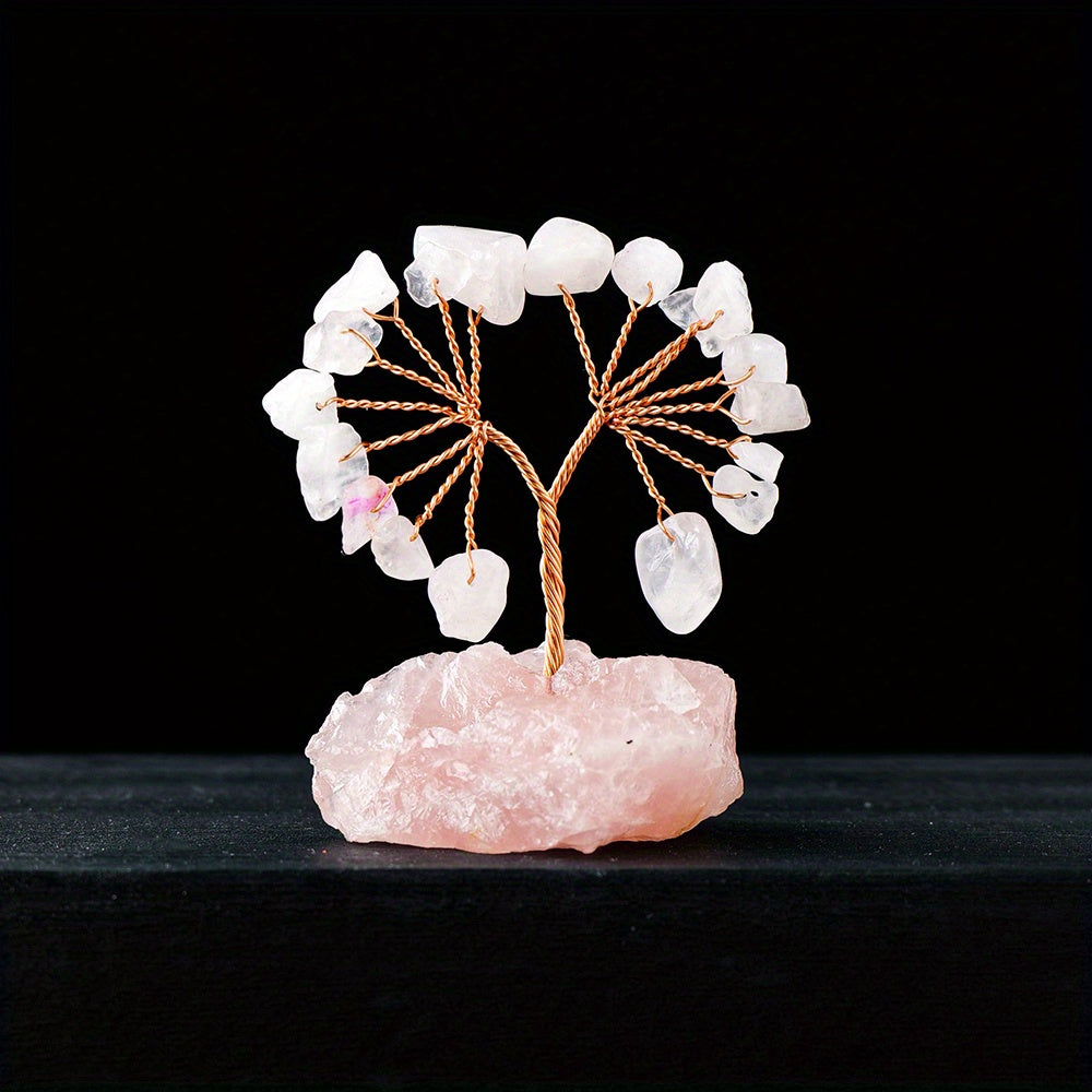 1PC Natural Gemstone Crystal Lucky Tree With Raw Stone Base, Home Office Desk Living Room Crystal Decor Mini Sized