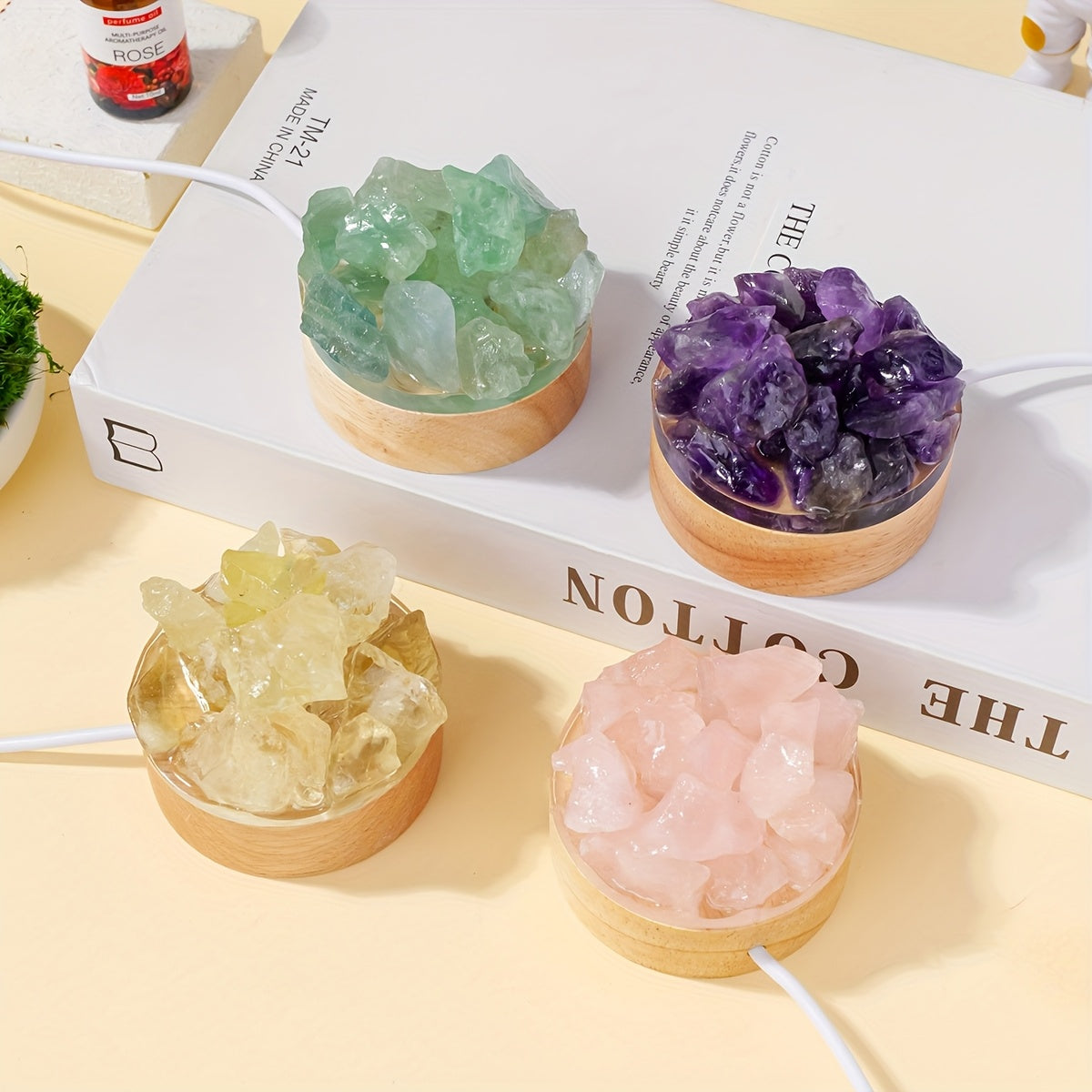 1pc Natural Crystal Raw Stone Diffuser Stone USB Interface Night Light for Bedroom Bedside Ambiance Decorative Light Cozy Mother's Day Anniversary Gift