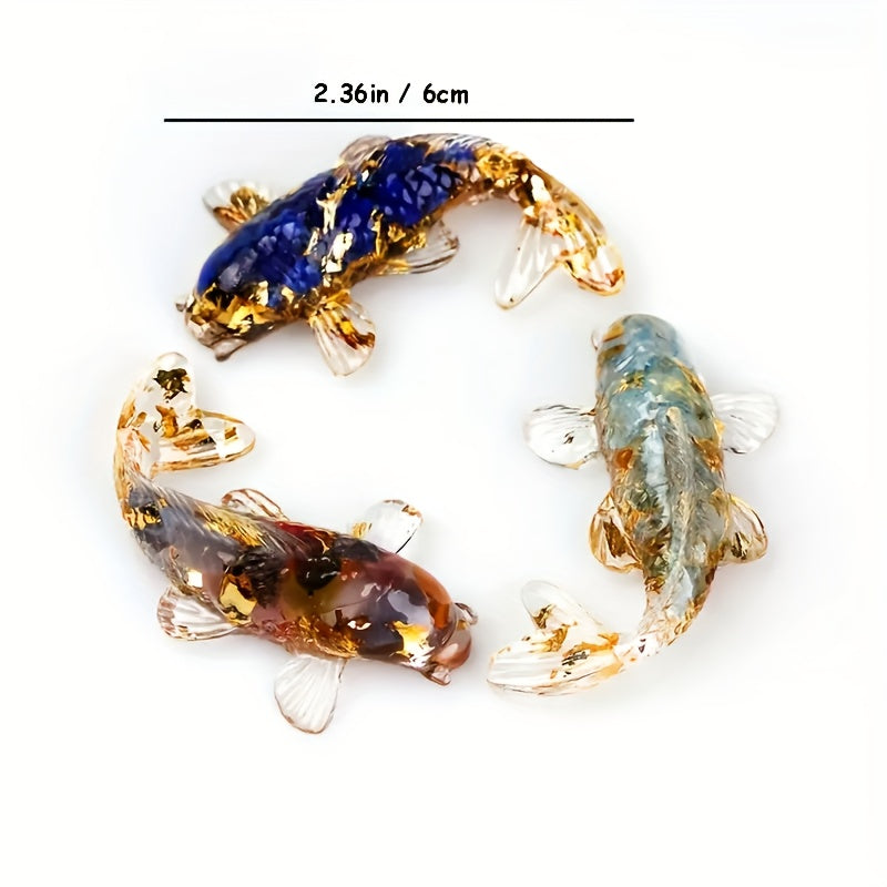 1pc Elegant Crystal Fish Ornament - Handcrafted Resin & Natural Crystal Gravel, Golden-Scaled Purple Koi Fish Design, Ideal for Home Decor, Perfect Gift