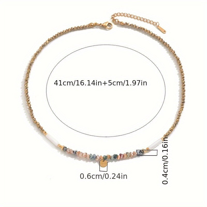 Bohemian Beaded Necklace for Women, Elegant & Cute Style, Artificial Crystal, Versatile for Daily & Party Occasions, All-Season Accessory, Random Bead Colors