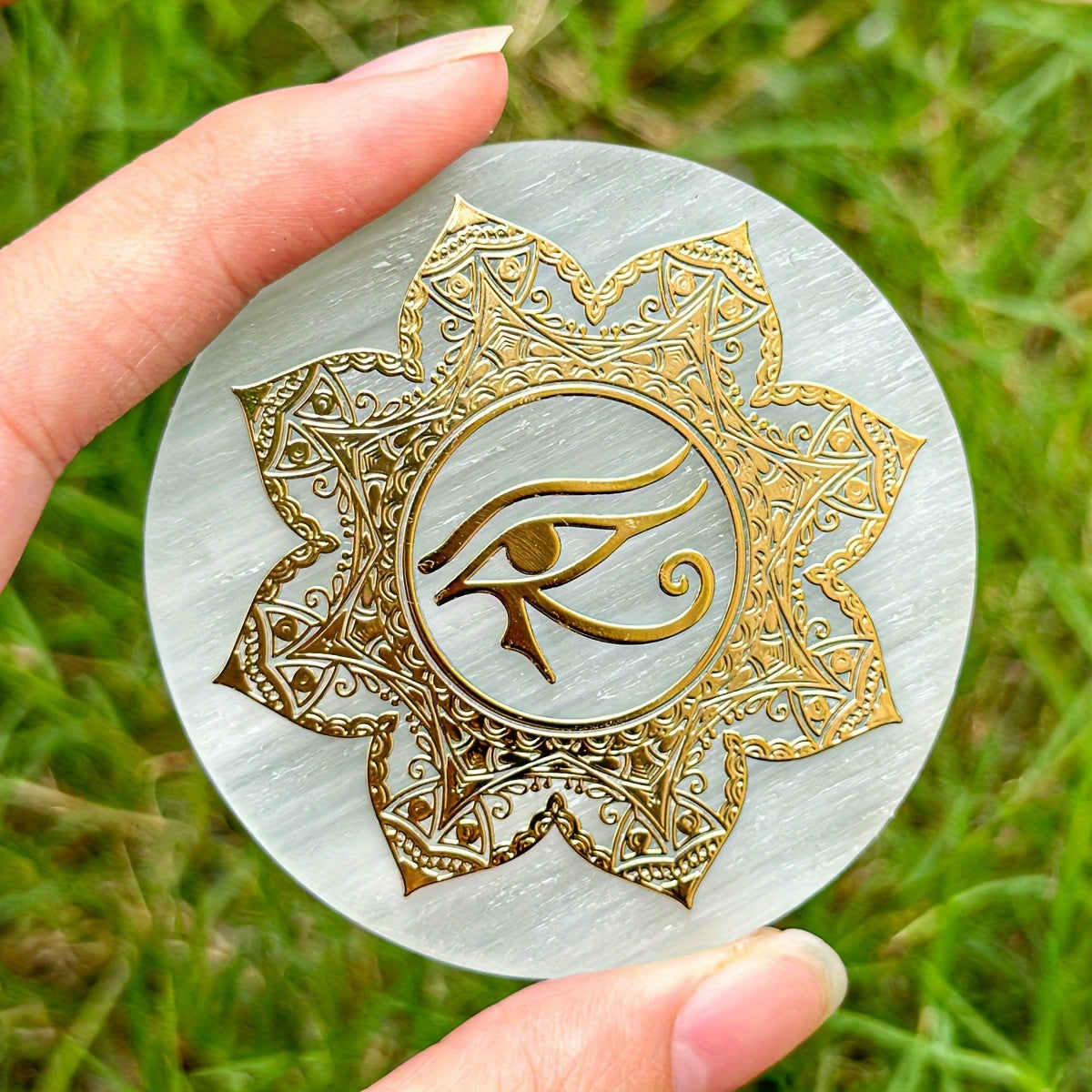 1pc Natural Selenite Slice, Irregular Crystal Stone Mixed Style Boho Star Moon Tree Flower Golden Tray Jewelry Accessories Art Craft Desktop Ornaments