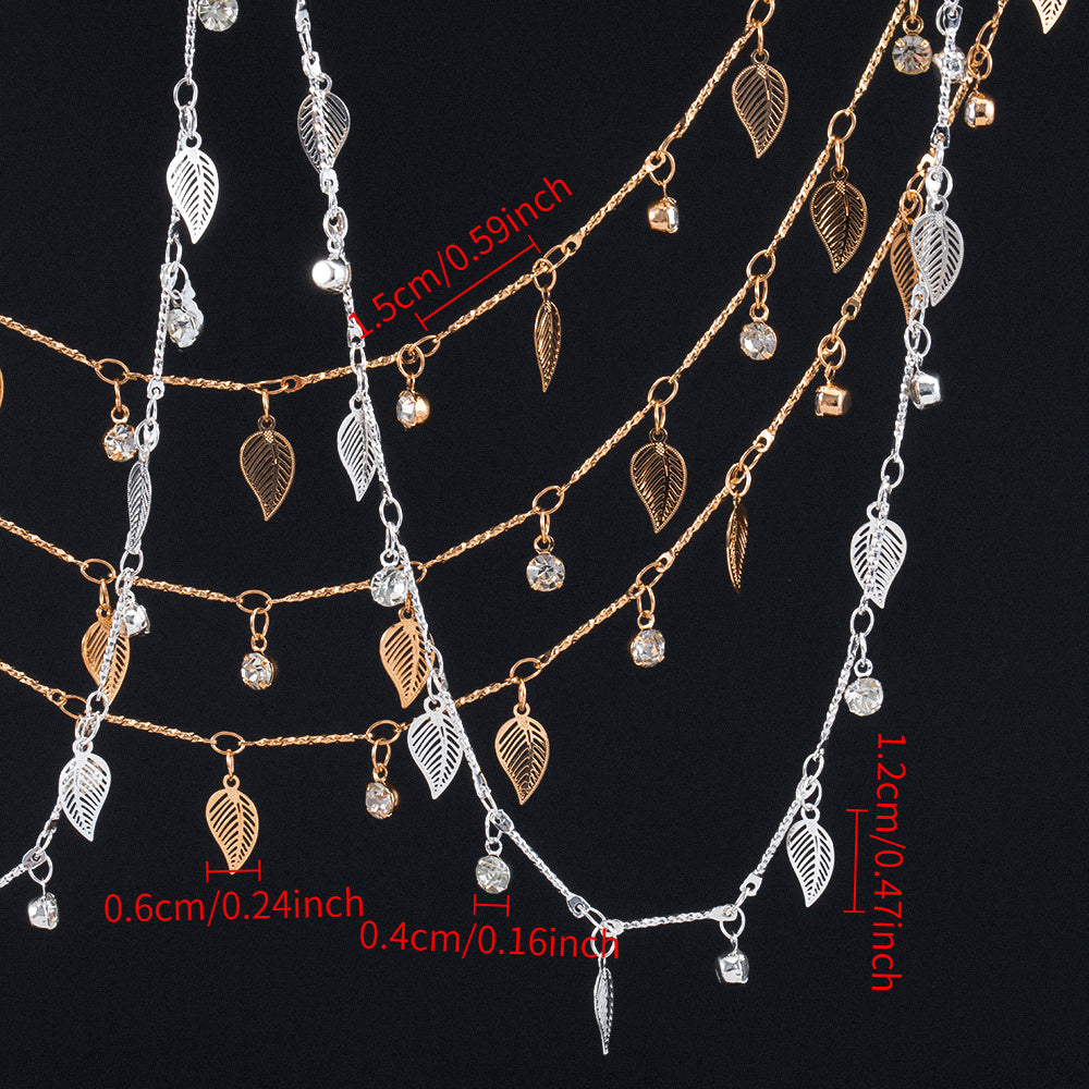 1m MINGXUAN Bohemian Style Hollow Leaf & Crystal Dangle Copper Chain - DIY Necklace, Bracelet, Waist Chain Accessory, Handmade Jewelry Making Kit, Waist Chain Kit|Bohemian Style|Durable Craftsmanship, Waist Chain Accessories