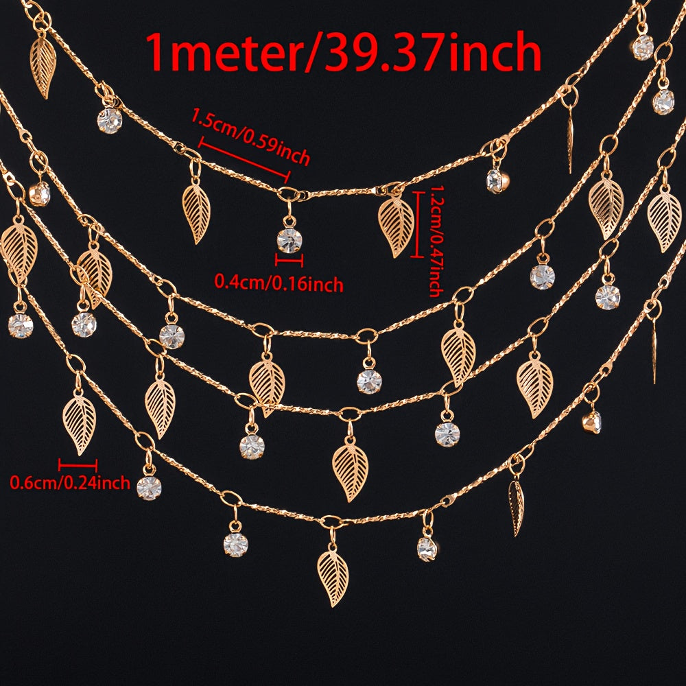 1m MINGXUAN Bohemian Style Hollow Leaf & Crystal Dangle Copper Chain - DIY Necklace, Bracelet, Waist Chain Accessory, Handmade Jewelry Making Kit, Waist Chain Kit|Bohemian Style|Durable Craftsmanship, Waist Chain Accessories