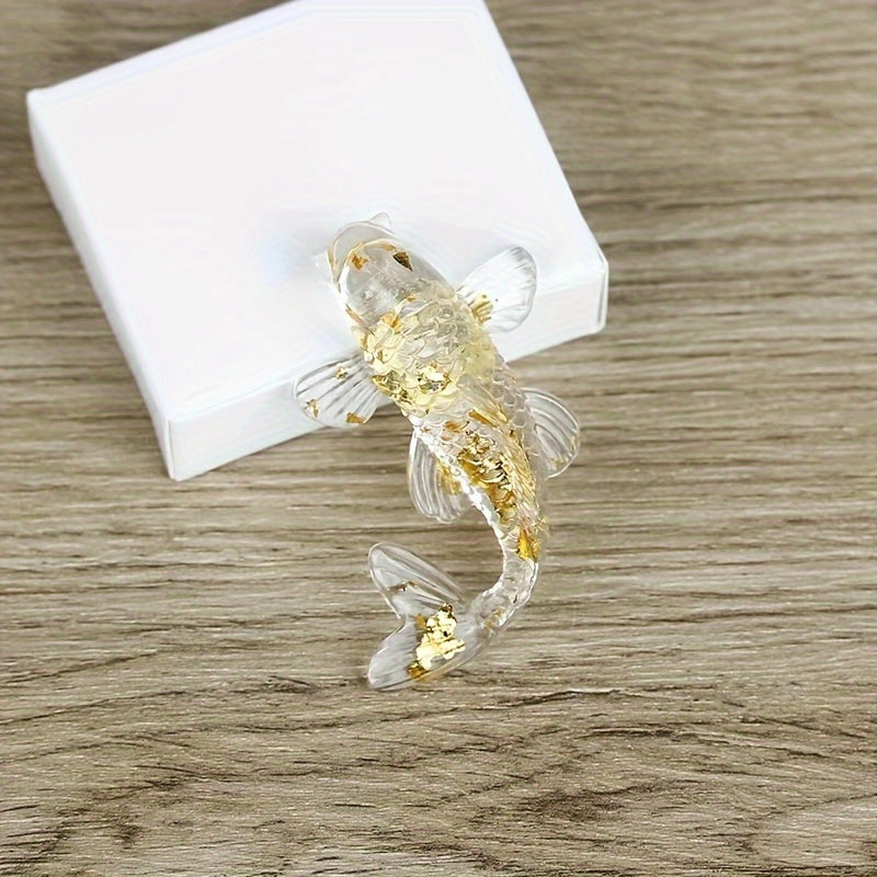 1pc Elegant Crystal Fish Ornament - Handcrafted Resin & Natural Crystal Gravel, Golden-Scaled Purple Koi Fish Design, Ideal for Home Decor, Perfect Gift