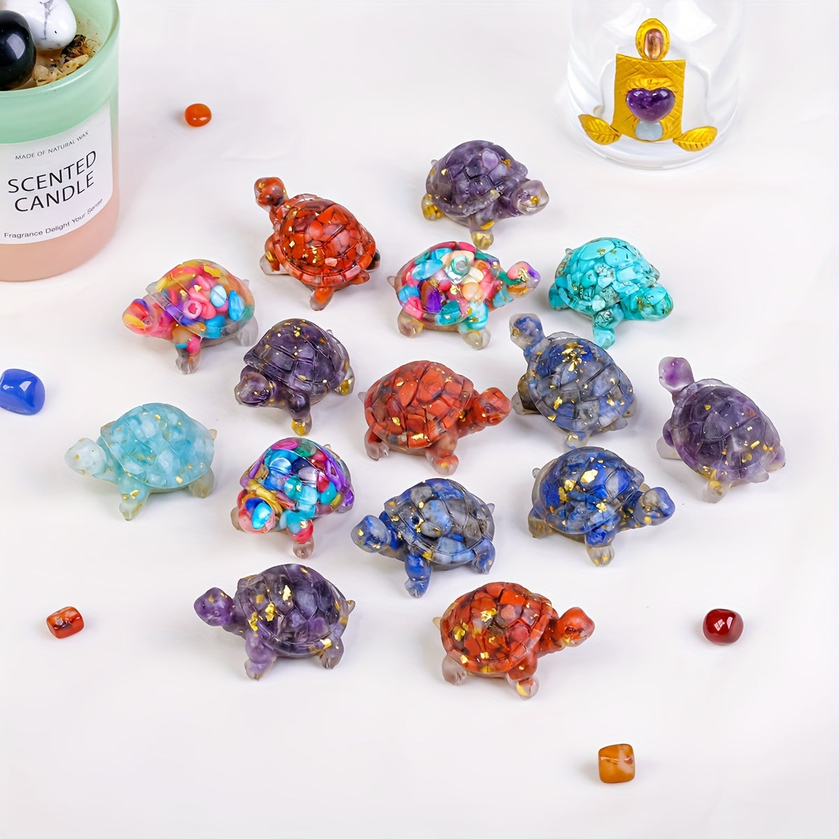1pc, Natural Crystal Gravel Stone Resin Wrapped Small Turtle - Desktop Decoration Home Decoration, Chakra Meditation Gifts