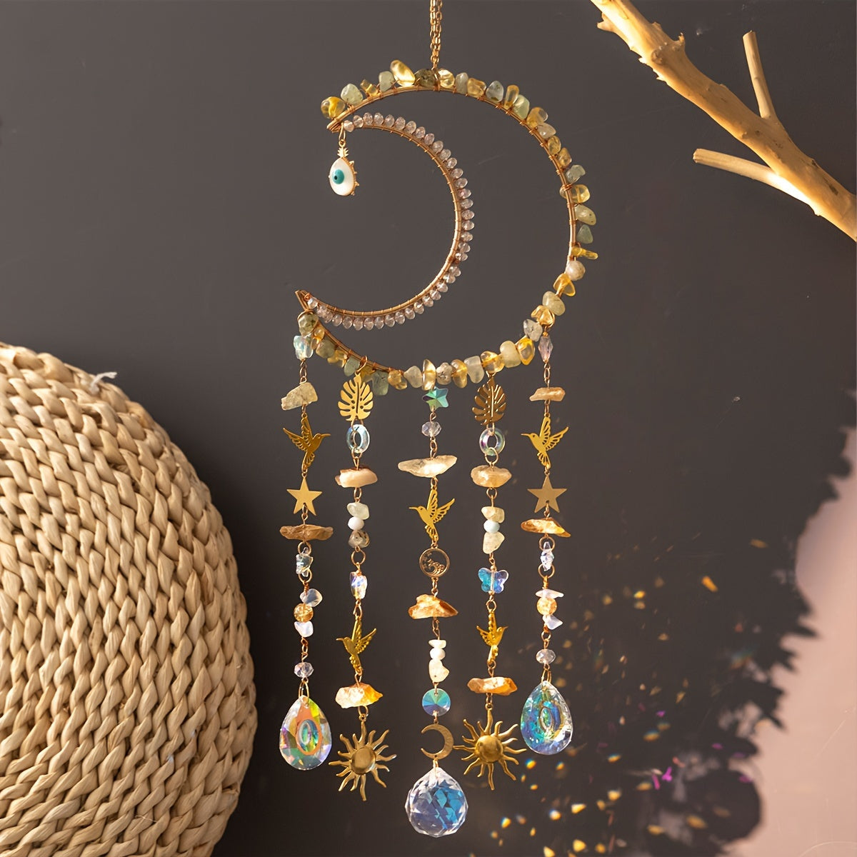 1pc Moon Crystals Dreamcatcher Suncatcher Crystal Dream Catcher Wind Chimes Crystal Ball Rainbow Maker Prisms For Charm Garden Suncatchers Indoor Window Outdoor Decor