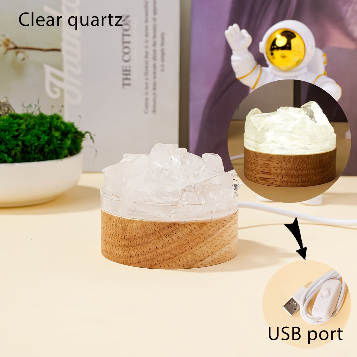 1pc Natural Crystal Raw Stone Diffuser Stone USB Interface Night Light for Bedroom Bedside Ambiance Decorative Light Cozy Mother's Day Anniversary Gift