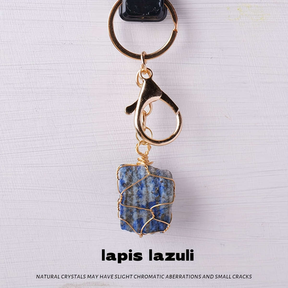 Single Natural Crystal Raw Stone Keychain - Handcrafted Golden Wire Mesh Bag with Unpolished Gemstone, Sports Themed Lobster Clasp Decorative Key Chain for Christmas