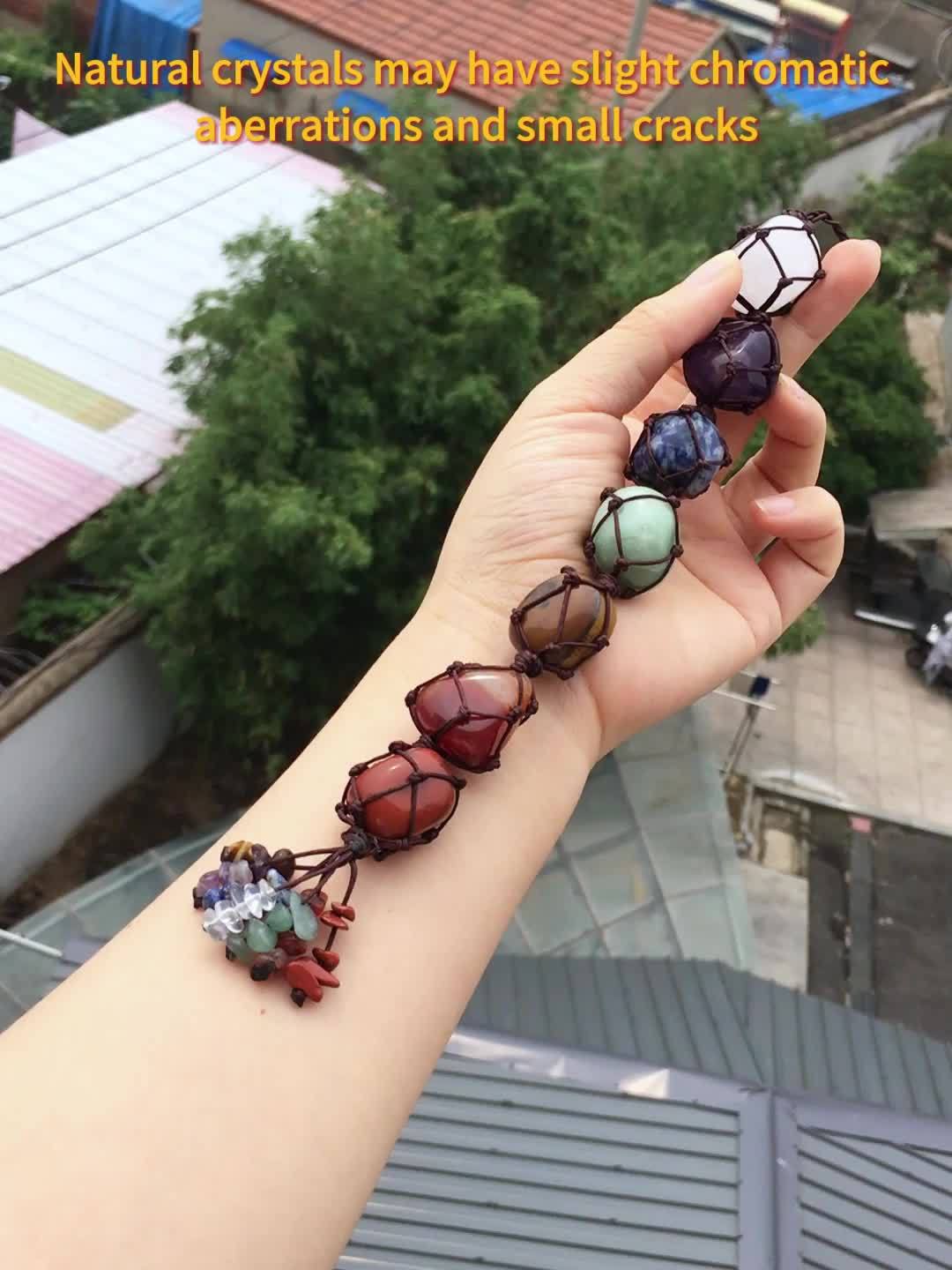 1pc Natural Crystal Chakra Tumbled Stone Pendant Car Hanger Polished Crystal Home Feng Shui Hanging Jewelry New Year Valentine'S Day Father'S Day Holiday Gift