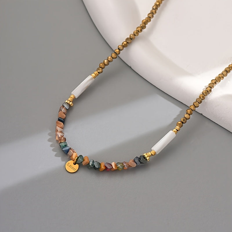 Bohemian Beaded Necklace for Women, Elegant & Cute Style, Artificial Crystal, Versatile for Daily & Party Occasions, All-Season Accessory, Random Bead Colors