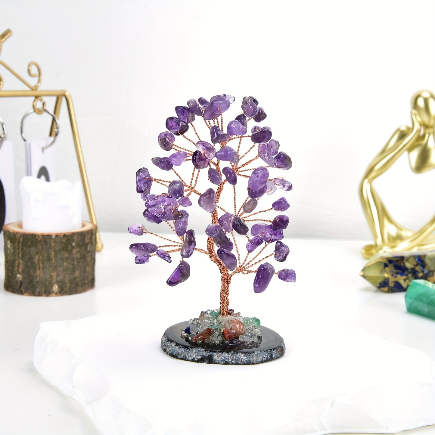 1pc Crystal Tree, Crystal Stone Natural Reiki Crystal Gemstone 7 Chakra Healing Crystal, Shaking Money Tree, Home Office Desk Crystal Decoration Gemstone Energy Decoration Reiki Luck Crystal Gift Home Decor Simulation Plant S