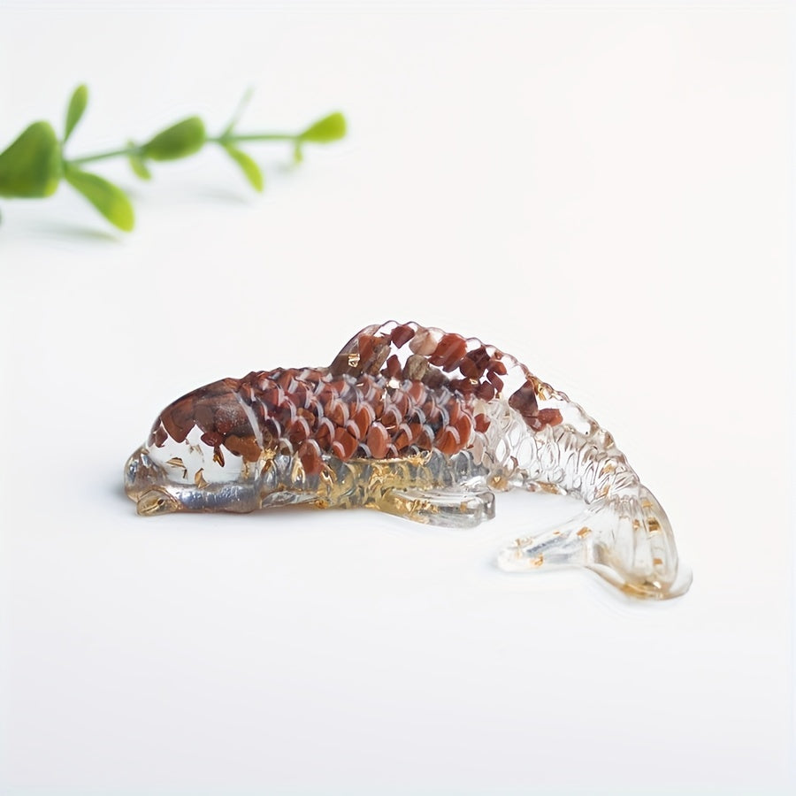 1pc Elegant Crystal Fish Ornament - Handcrafted Resin & Natural Crystal Gravel, Golden-Scaled Purple Koi Fish Design, Ideal for Home Decor, Perfect Gift
