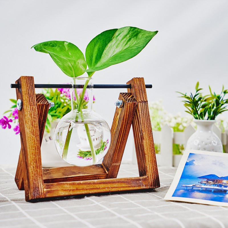 1pc Clear Glass Tabletop Planter Propagation Station in Wooden Rack Terrarium for Plants, Hydroponic Plant Vases for Office Home Decor Room Decoration