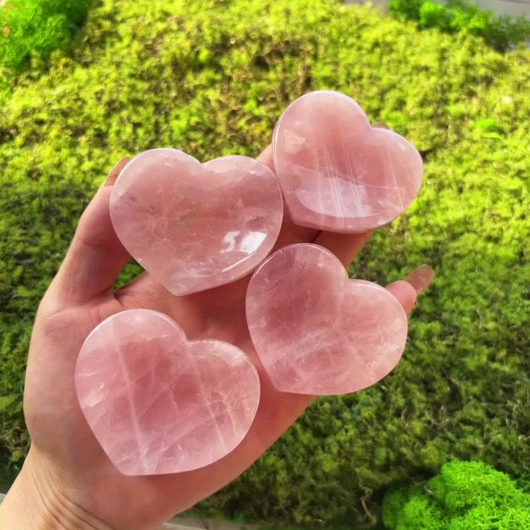 Runyangshi Pink Rose Quartz Heart-Shaped Crystal Bowl - Polished Natural Stone, Perfect for Home & Office Decor, Ideal Gift for Christmas, Mother's Day, Valentine's