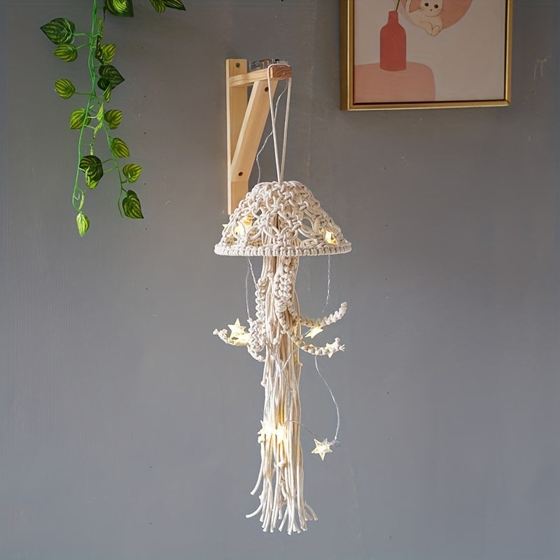 1pc Handmade Nordic Cotton Rope Jellyfish Tapestry for Home Decor - Soft and Durable Hanging for Living Room and Bedroom