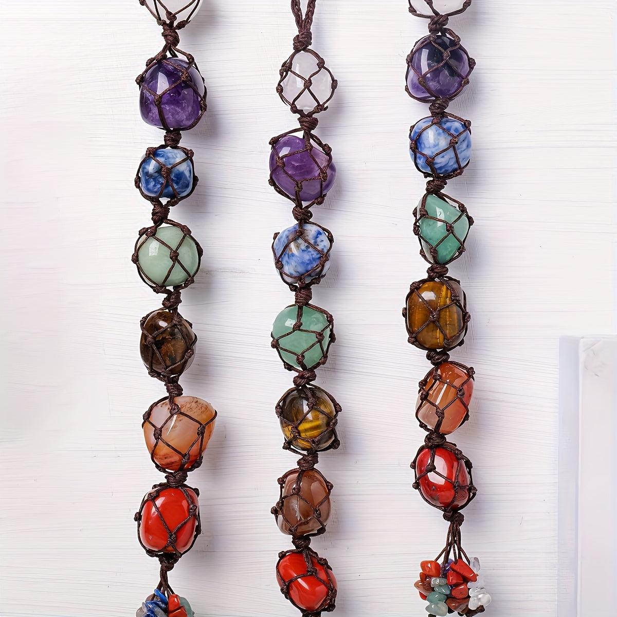 1pc Natural Crystal Chakra Tumbled Stone Pendant Car Hanger Polished Crystal Home Feng Shui Hanging Jewelry New Year Valentine'S Day Father'S Day Holiday Gift
