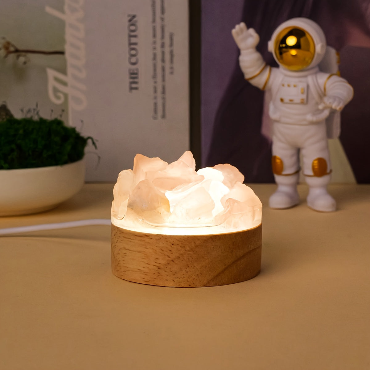 1pc Natural Crystal Raw Stone Diffuser Stone USB Interface Night Light for Bedroom Bedside Ambiance Decorative Light Cozy Mother's Day Anniversary Gift