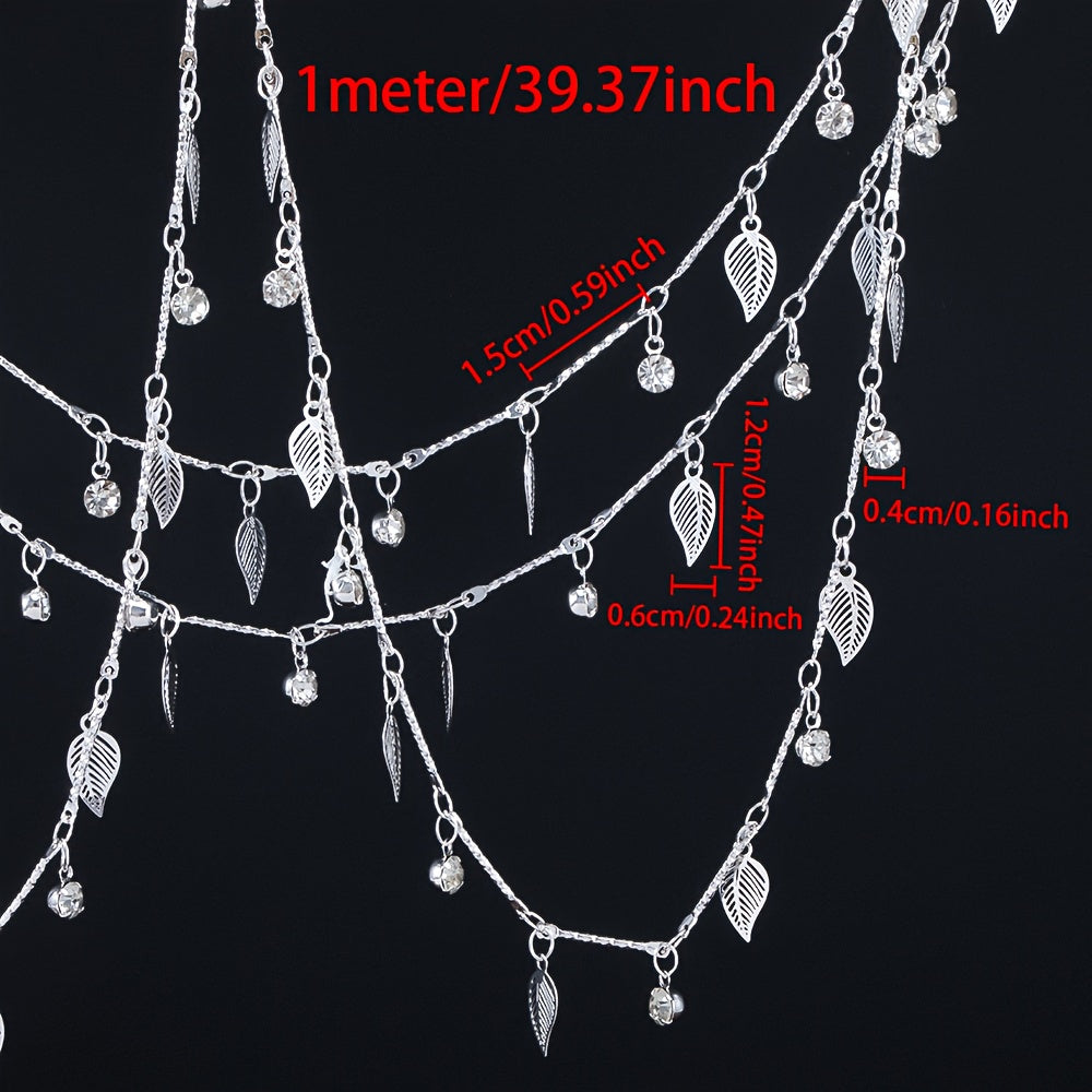1m MINGXUAN Bohemian Style Hollow Leaf & Crystal Dangle Copper Chain - DIY Necklace, Bracelet, Waist Chain Accessory, Handmade Jewelry Making Kit, Waist Chain Kit|Bohemian Style|Durable Craftsmanship, Waist Chain Accessories