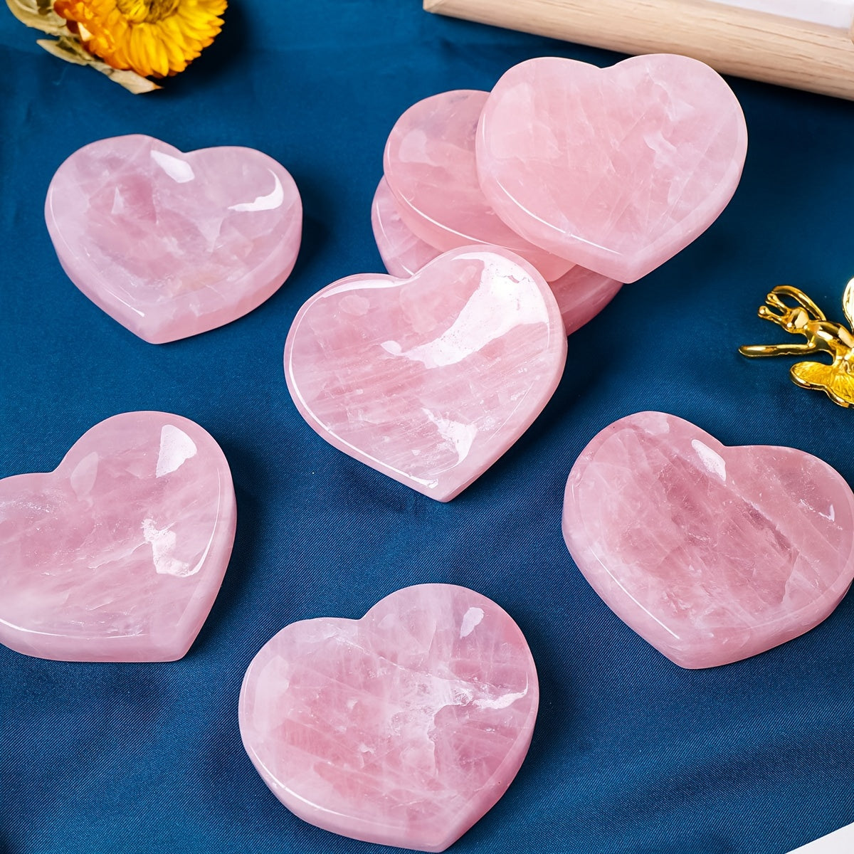 Runyangshi Pink Rose Quartz Heart-Shaped Crystal Bowl - Polished Natural Stone, Perfect for Home & Office Decor, Ideal Gift for Christmas, Mother's Day, Valentine's