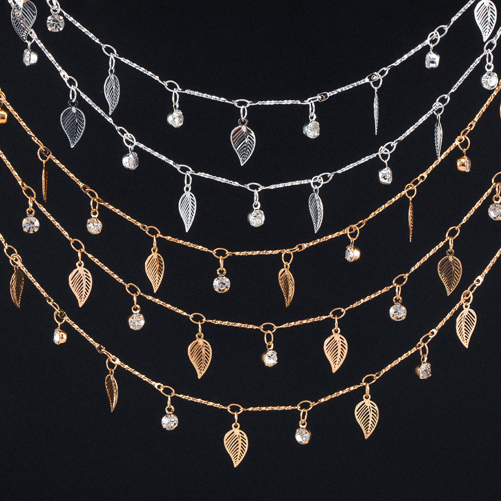 1m MINGXUAN Bohemian Style Hollow Leaf & Crystal Dangle Copper Chain - DIY Necklace, Bracelet, Waist Chain Accessory, Handmade Jewelry Making Kit, Waist Chain Kit|Bohemian Style|Durable Craftsmanship, Waist Chain Accessories