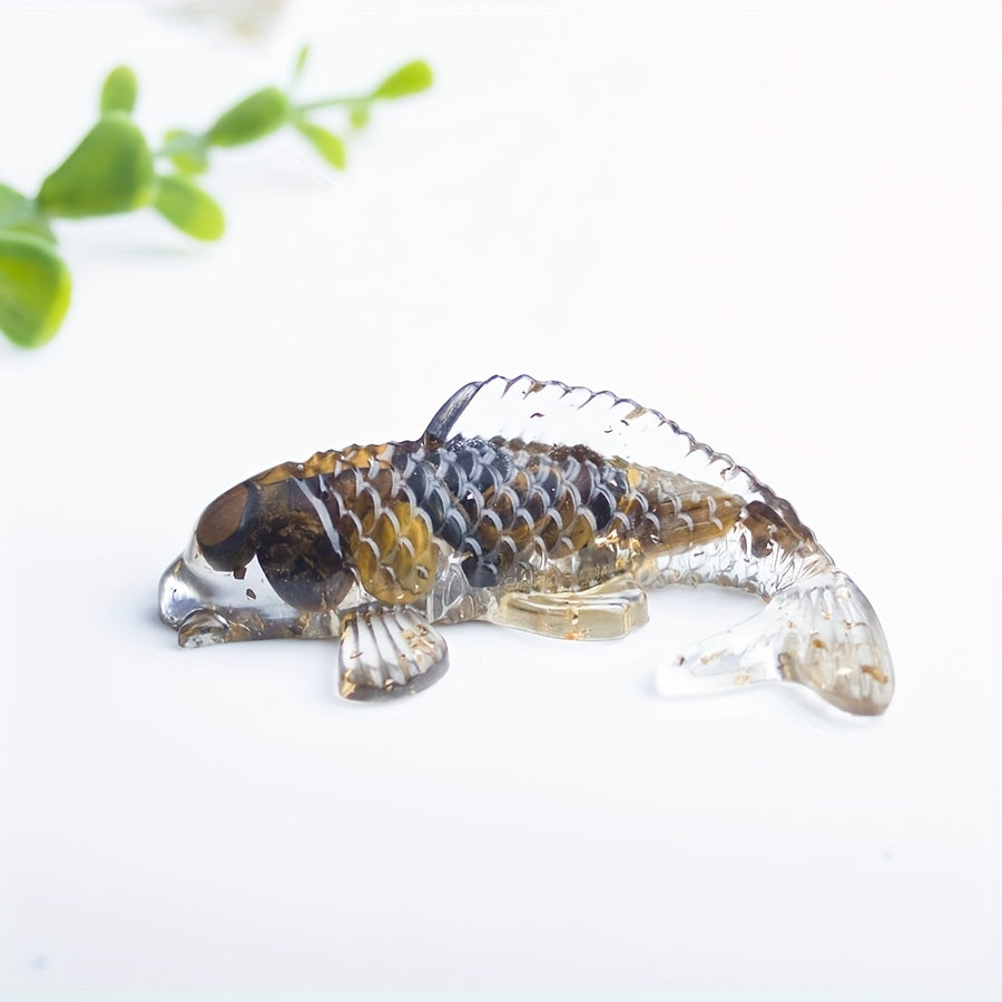 1pc Elegant Crystal Fish Ornament - Handcrafted Resin & Natural Crystal Gravel, Golden-Scaled Purple Koi Fish Design, Ideal for Home Decor, Perfect Gift