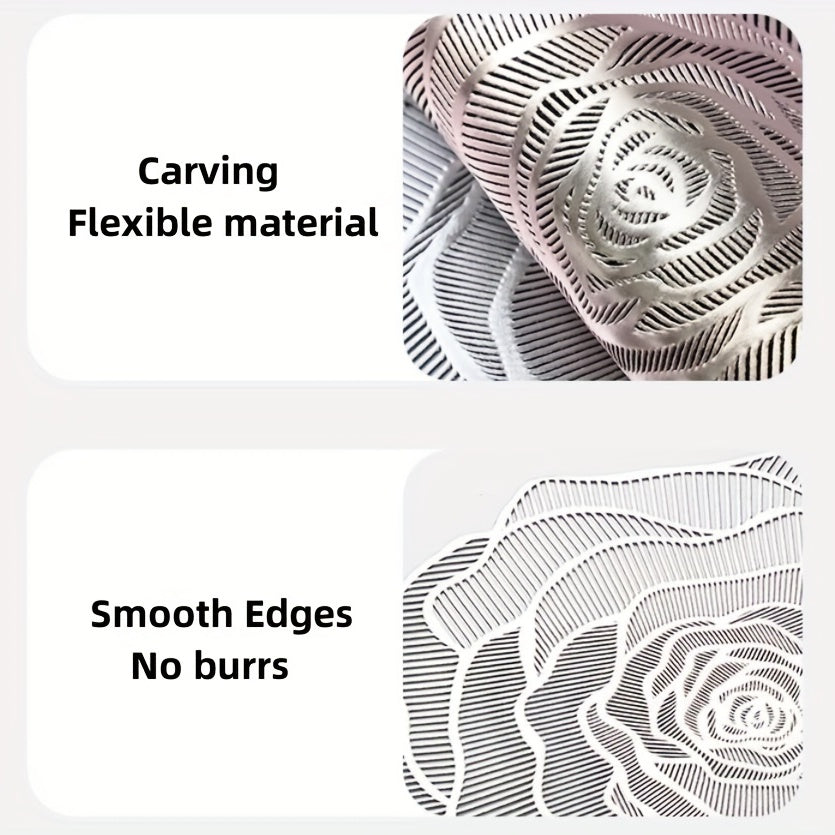 4pcs PVC Rose Flower Placemats, Hollow Out Washable Reusable Anti-slip Table Mats, Heat Insulation Pads, Tabletop Protection, For Weddings, Parties, Holidays, Graduations, Father's Day, Home Kitchen Dining Table Decor