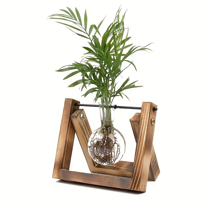 1pc Clear Glass Tabletop Planter Propagation Station in Wooden Rack Terrarium for Plants, Hydroponic Plant Vases for Office Home Decor Room Decoration