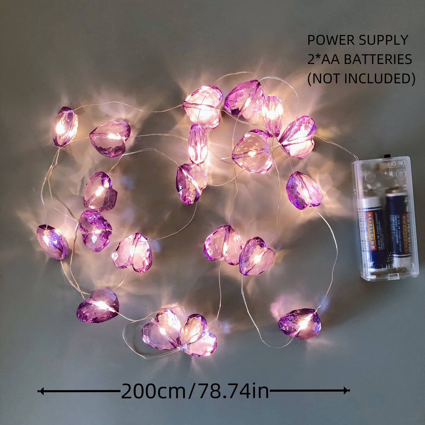 LED Valentine's Day Decorative Light, Imitation Crystal Purple Love Heart String Lights, 3D Three-dimensional Acrylic Heart Fairy Lamp, Valentine's Day and Mother's Day Gift, Suitable for Proposal, Wedding, Birthday Party Dec