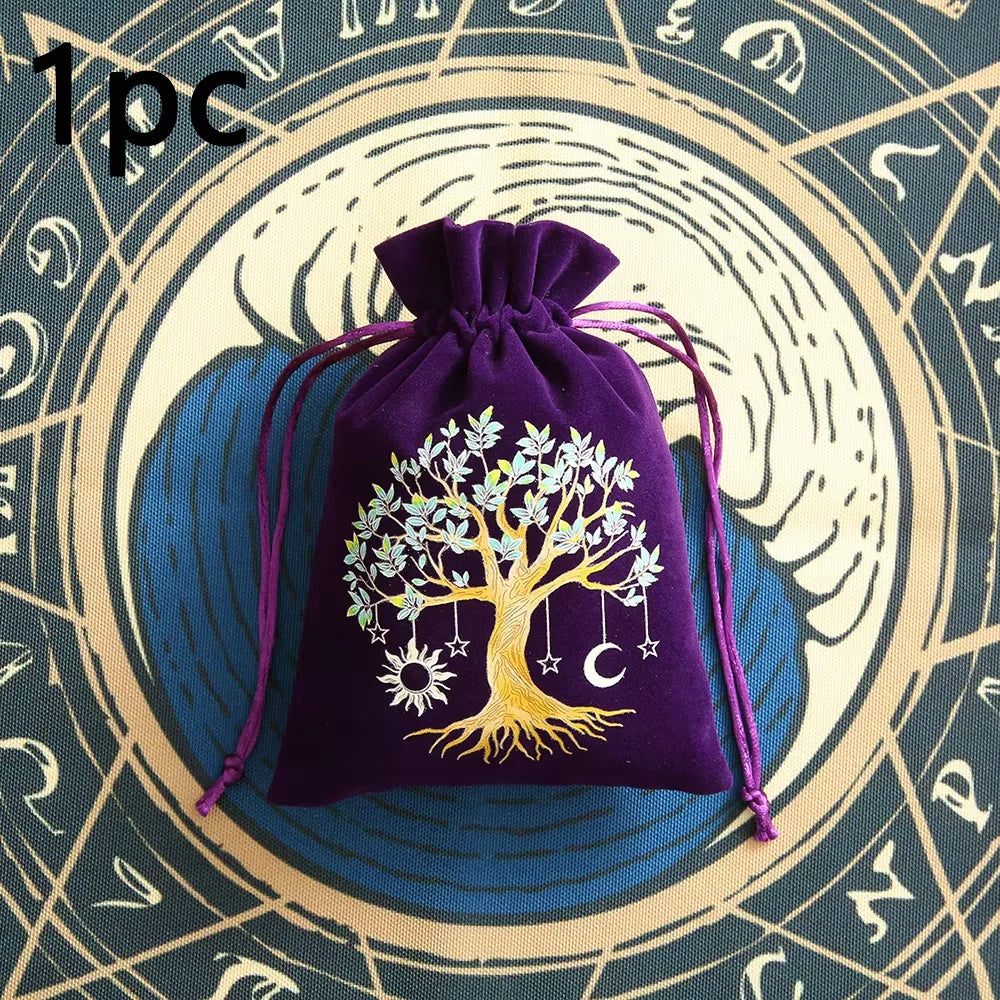 6pcs Velvet Moon Sun Tarot Storage Bag Board Game Cards Embroidery Drawstring Package Witchcraft Supplies for Altar Tarot Pouch