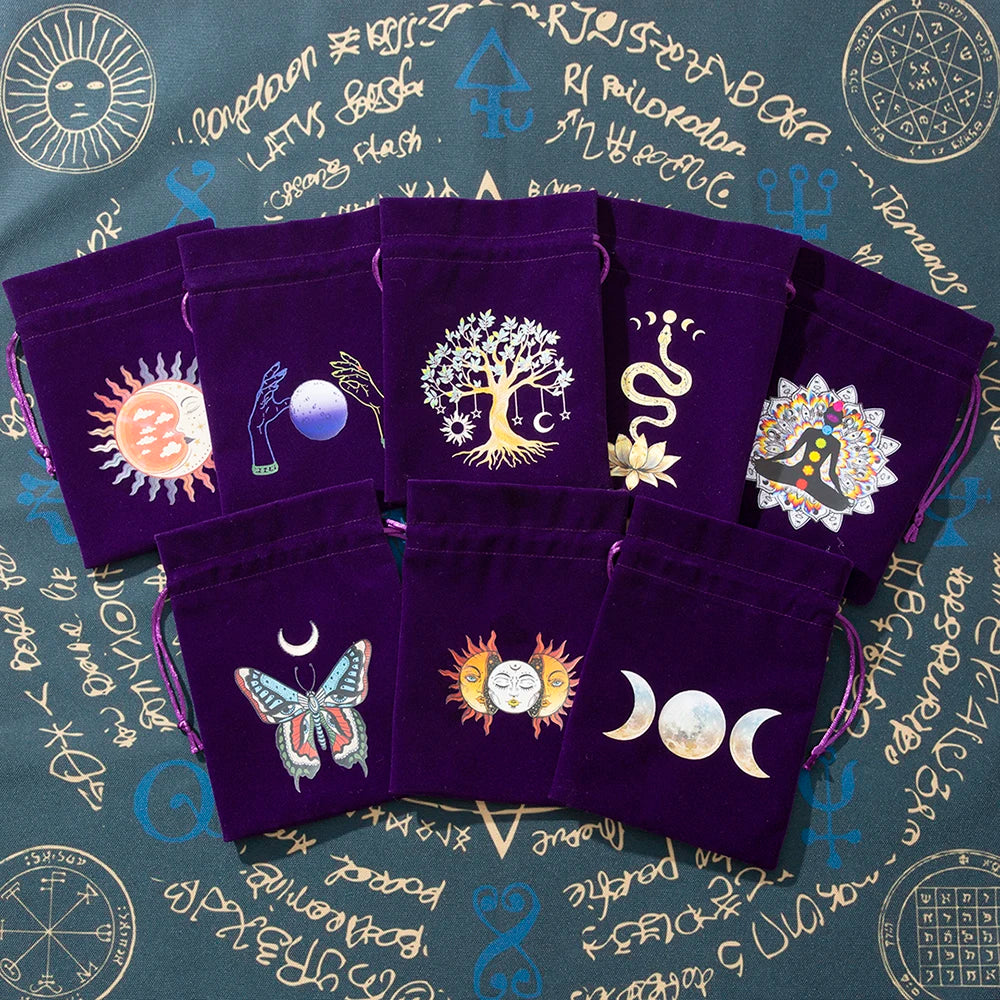 6pcs Velvet Moon Sun Tarot Storage Bag Board Game Cards Embroidery Drawstring Package Witchcraft Supplies for Altar Tarot Pouch