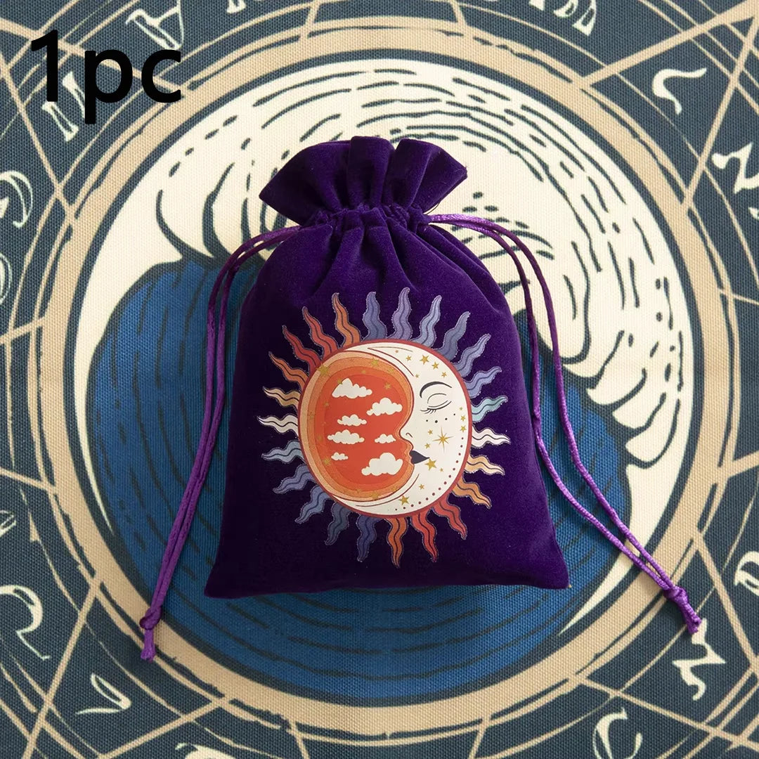 6pcs Velvet Moon Sun Tarot Storage Bag Board Game Cards Embroidery Drawstring Package Witchcraft Supplies for Altar Tarot Pouch
