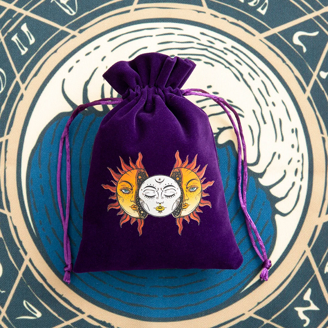 6pcs Velvet Moon Sun Tarot Storage Bag Board Game Cards Embroidery Drawstring Package Witchcraft Supplies for Altar Tarot Pouch