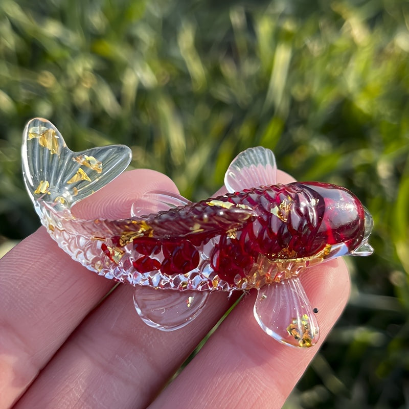 1pc Elegant Crystal Fish Ornament - Handcrafted Resin & Natural Crystal Gravel, Golden-Scaled Purple Koi Fish Design, Ideal for Home Decor, Perfect Gift