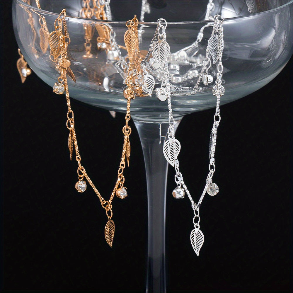 1m MINGXUAN Bohemian Style Hollow Leaf & Crystal Dangle Copper Chain - DIY Necklace, Bracelet, Waist Chain Accessory, Handmade Jewelry Making Kit, Waist Chain Kit|Bohemian Style|Durable Craftsmanship, Waist Chain Accessories