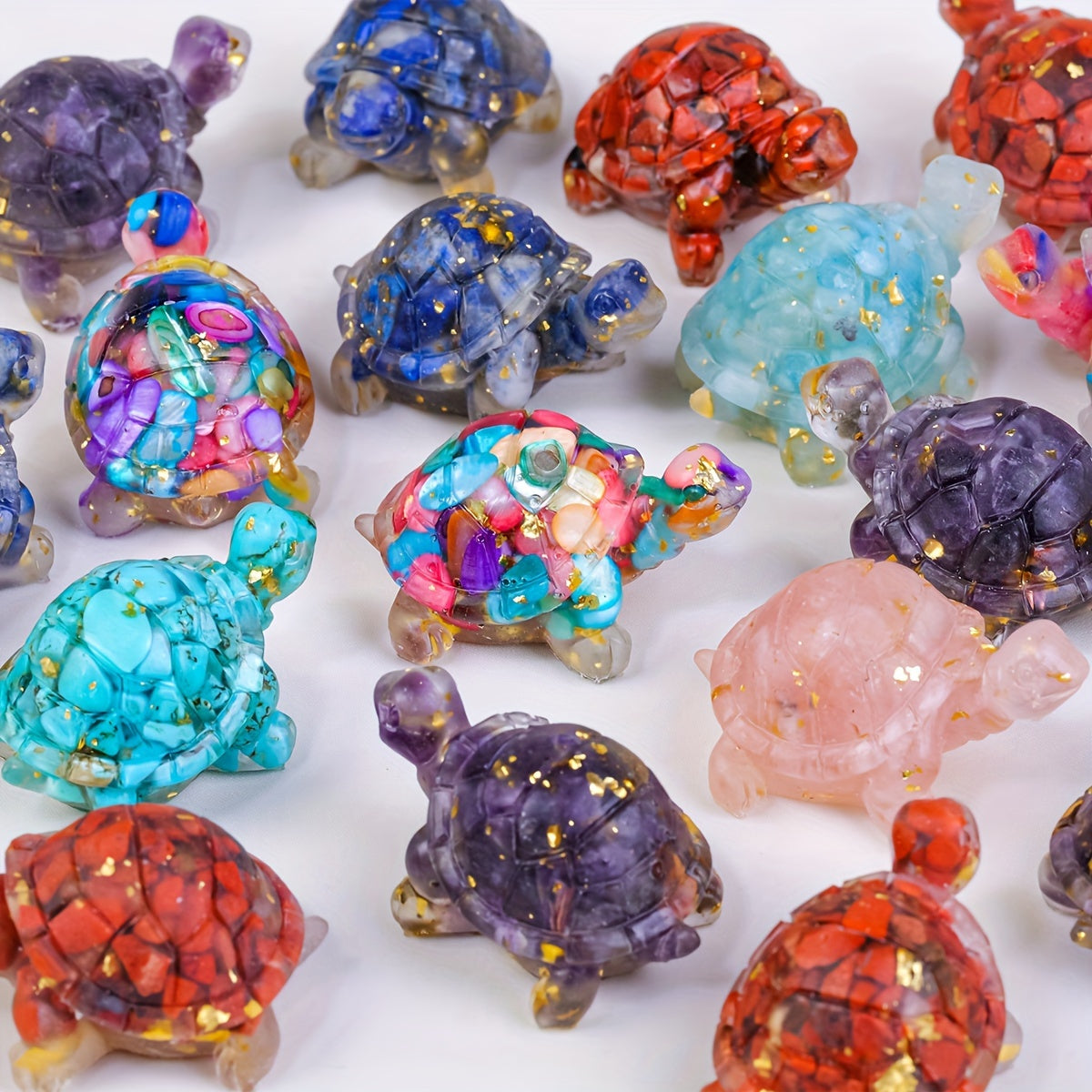 1pc, Natural Crystal Gravel Stone Resin Wrapped Small Turtle - Desktop Decoration Home Decoration, Chakra Meditation Gifts