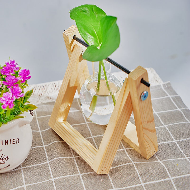 1pc Clear Glass Tabletop Planter Propagation Station in Wooden Rack Terrarium for Plants, Hydroponic Plant Vases for Office Home Decor Room Decoration