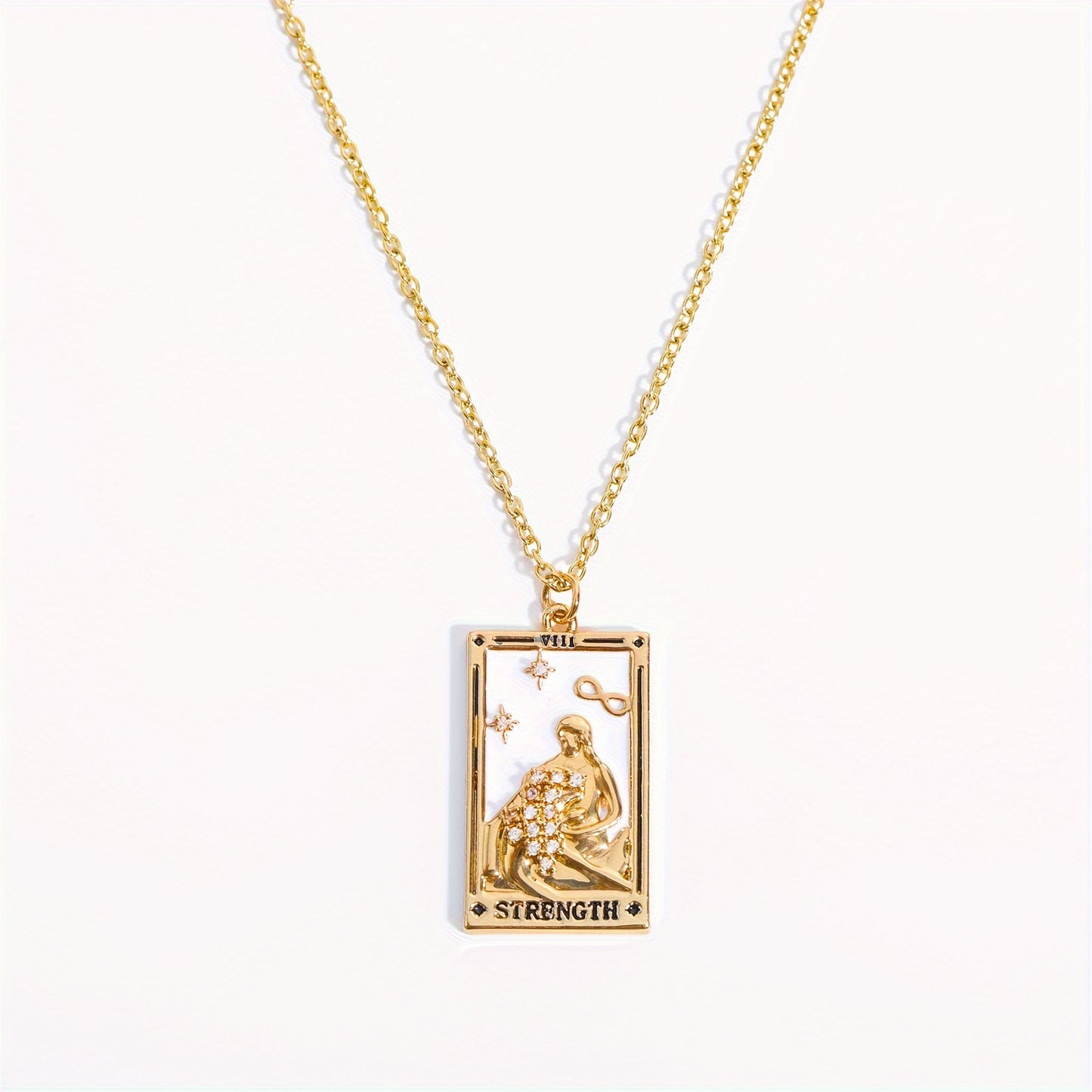 1pc Vintage Tarot Necklace with Sun Moon Heart World Card Pendants - Golden-Tone -Coated Astrology Symbols, Elegant Celestial Jewelry for Women, Casual Attire & Gift Idea, Zodiac Jewelry, Intricate Detailing, Bead Chain