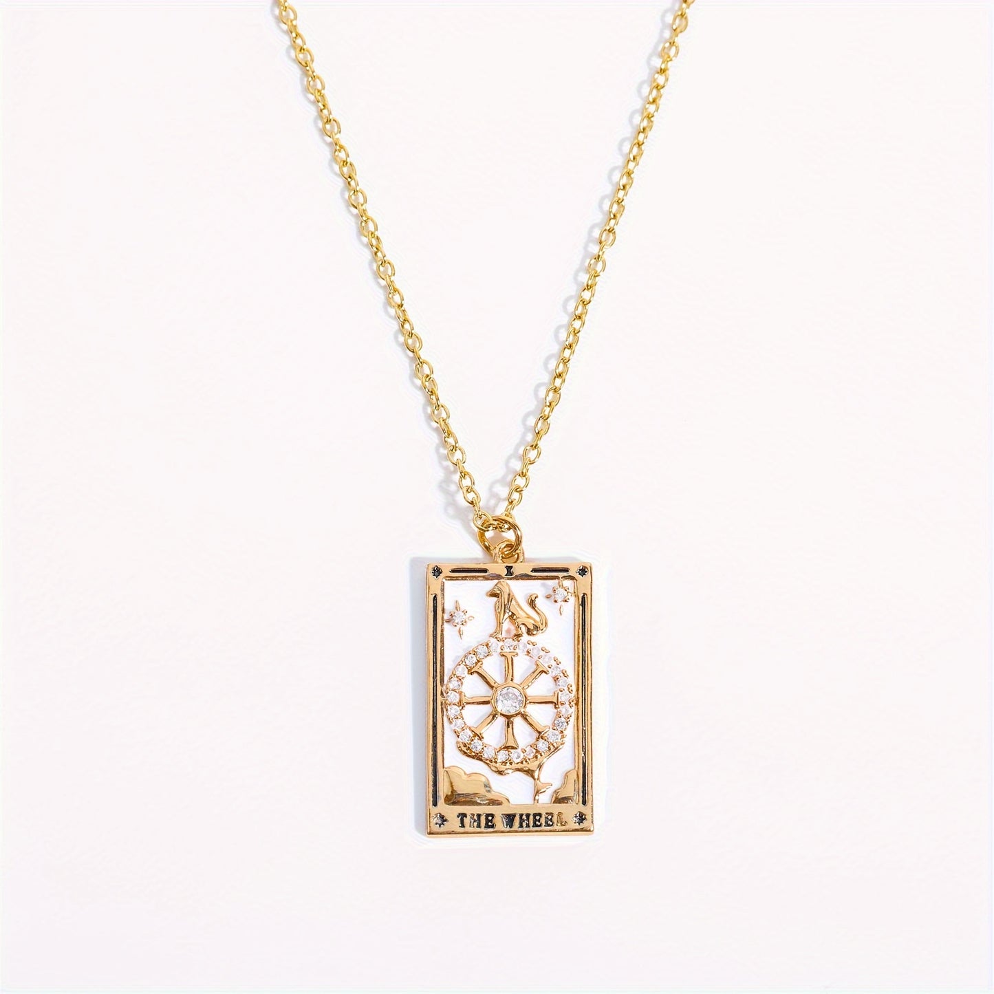 1pc Vintage Tarot Necklace with Sun Moon Heart World Card Pendants - Golden-Tone -Coated Astrology Symbols, Elegant Celestial Jewelry for Women, Casual Attire & Gift Idea, Zodiac Jewelry, Intricate Detailing, Bead Chain