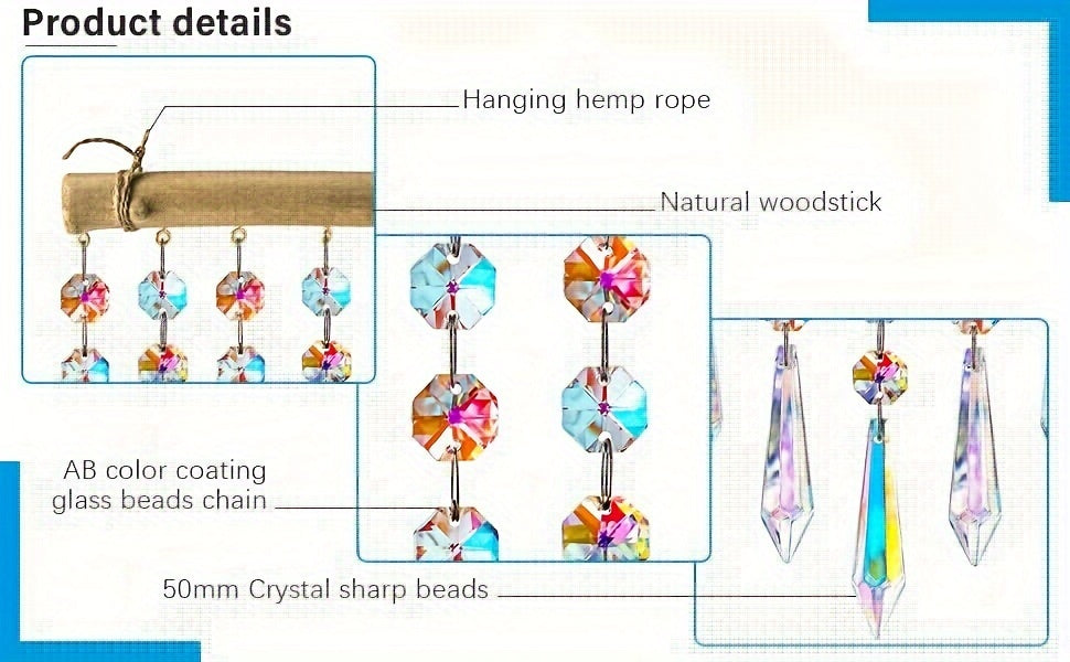 Handmade Garden Suncatcherss with Crystals Stones, Reflect Sunlight & Rainbow Maker Crystal Garden Suncatcherss Hanging Wind Chime, Yard Art Decor, Garden Garden Suncatcherss