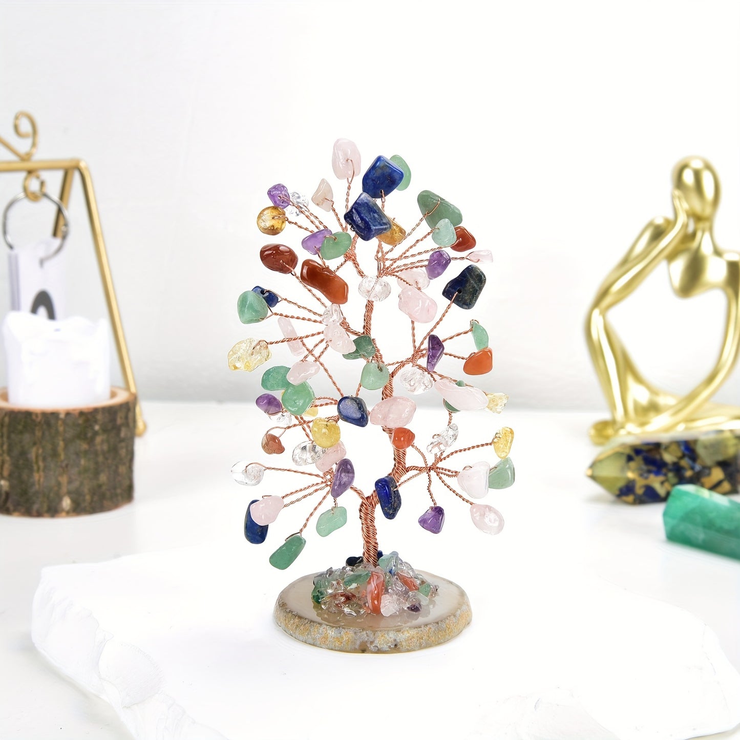 1pc Crystal Tree, Crystal Stone Natural Reiki Crystal Gemstone 7 Chakra Healing Crystal, Shaking Money Tree, Home Office Desk Crystal Decoration Gemstone Energy Decoration Reiki Luck Crystal Gift Home Decor Simulation Plant S