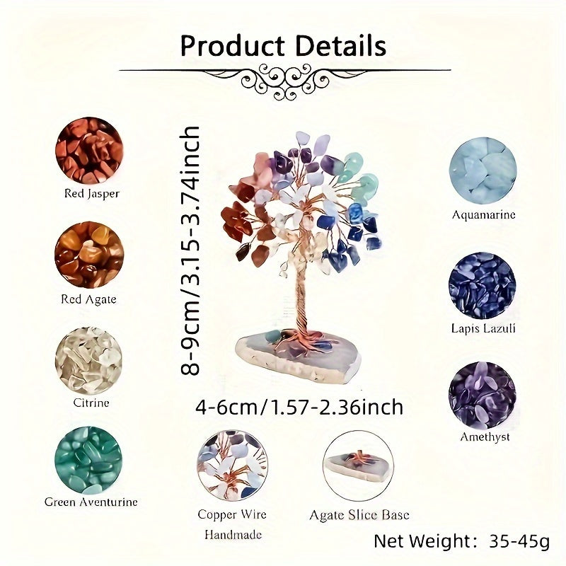 1pc 7 Chakra Crystal Tree - Natural Reiki Gemstone for Home & Office Decor, Energy Balancing, and Prosperity Attraction